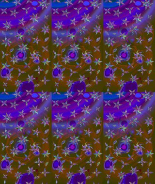 Kahverengi renkte çok kahverengi, zarif küçük çiçekler ve komik böcekler, raster desen, illüstrasyon.