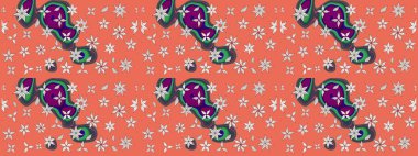 Turuncu renkli şirin çiçek desenleri. Raster Modaya uygun kumaş deseni. Renkli Bahar Teması eskiz kalıbı. Düz Çiçek Elementleri Tasarımı.