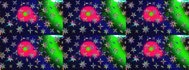 Raster - stok. Yapraklı çiçekler ve kır renkli papatya çiçekleri. Taslak arkaplan deseni.