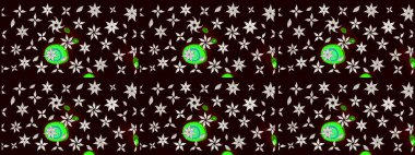 Güzel kumaş deseni. Siyah ve nötr renklerde. Raster illüstrasyonundaki çiçek desenli çizim. Raster illüstrasyonu.