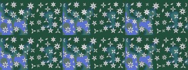 Yeşil ve mavi renkli etnik çiçekli zarif eskiz deseni. Raster Çiçek İllüstrasyonu güzel tekstil..