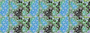 Raster illüstrasyonu. Yumuşak, yaz çiçekleri mavi ve yeşil renklerde. Raster çiçek desenli ve çiçekli..