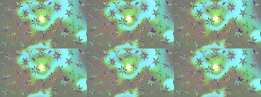 Yapraklı çiçekler ve kır ve mavi renkli papatya çiçekleri. Raster - stok. Taslak arkaplan deseni.