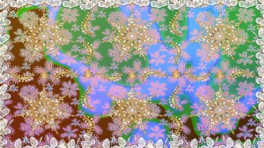 Tarafsız renklerde altın element. Lüks, kraliyet ve Viktorya dönemi konsepti. Klasik barok çiçekli, nötr yerine altın desenli. Süslü raster dekorasyonu.