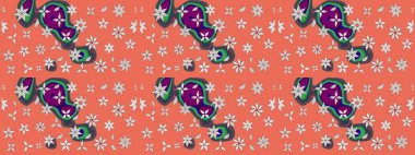 Turuncu renkli şirin çiçek desenleri. Raster Modaya uygun kumaş deseni. Renkli Bahar Teması eskiz kalıbı. Düz Çiçek Elementleri Tasarımı.