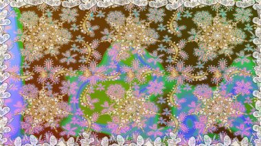 Raster illüstrasyonu. Tarafsız renklerde, altın elementlerle klasik, pürüzsüz desen.