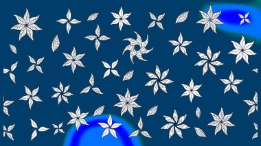 Mavi renkli çiçekler. Raster illüstrasyonu. Çizim çiçek deseni duvar kağıdı için kullanılabilir.