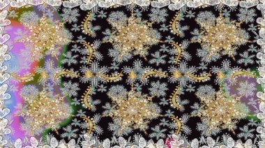 Gri renkli ve altın elementli altın desenli. Raster oryantal süs. Kusursuz altın desen.