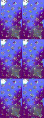 Raster illüstrasyonu. Moda baskısı, albüm, ambalaj kağıdı ve duvar kağıdı için zarif dekoratif süslemeler. Küçük çiçekli basit bir çiçek çizimi. Menekşe ve mor renkte sevimli çiçekler..