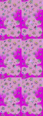 Raster illüstrasyonu. Küçük çiçekteki sevimli çiçek deseni. Raster deseni. Yumuşak, yaz çiçekleri nötr ve morumsu renklerde.