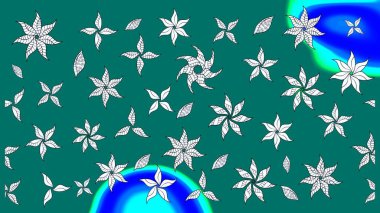 Raster illüstrasyonundaki çiçek desenli çizim. Mavi renkte çiçekler.