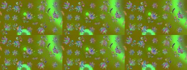 Raster illüstrasyonu. Çiçekli karalama şeklinde Raster çiçek deseni. Yumuşak, yeşil renkte bahar çiçekleri.