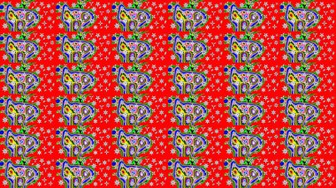 Raster çiçek izi. Klasik taslak çizimi. Raster Yumuşak kumaş deseni. Çiçek kırmızısı çizim deseni.