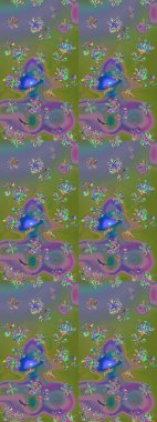 Raster illüstrasyonu. Yeşil ve nötr renklerde şirin çiçekler. Moda baskısı, albüm, ambalaj kağıdı ve duvar kağıdı için zarif dekoratif süslemeler. Küçük çiçekli basit bir çiçek çizimi..