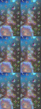 Raster illüstrasyonu. Mavi ve gri renkte çiçekler. Çizim çiçek deseni duvar kağıdı için kullanılabilir.