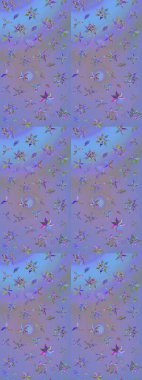 Soyut etnik raster çizim kalıbı. Kabile sanatı boho baskısı, klasik çiçek arkaplanı. Arkaplan dokusu, duvar kağıdı, mor ve mavi renkli çiçek teması.