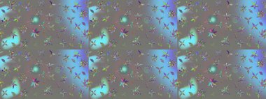 Düz Çiçek Elementleri Tasarımı. Renkli Bahar Teması eskiz kalıbı. Raster illüstrasyonundaki çiçek desenli çizim. Gri renkli çiçekler.