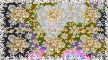 Barok tarzında duvar kağıdı tasarımı için kusursuz damaske deseni arkaplanı. Süslü raster dekorasyonu. Altın elementlerle gri renklerde altın desen.