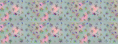 Raster illüstrasyonundaki çiçek desenli çizim. Gri renkli çiçekler.