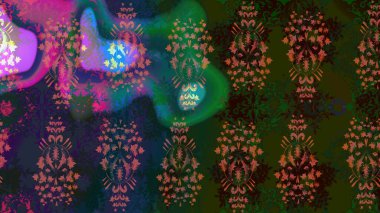 Raster illüstrasyonu. Gri renkli Asya tekstili. Suluboya çiçekli çiçek deseni.