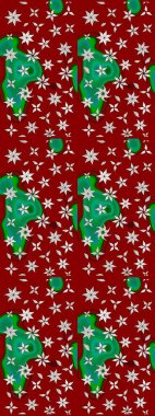 Çiçek kırmızısı ve yeşil çizim deseni. Klasik taslak çizimi. Raster çiçek izi. Raster Yumuşak kumaş deseni.