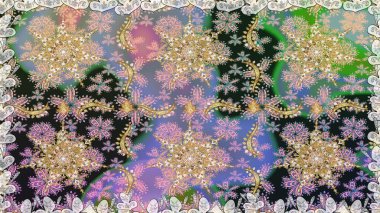 Altın şablon. Kart, duvar kağıdı, ambalaj ve tekstil için klasik tasarım. Raster illüstrasyonu. Kusursuz desenli altın elementler. Klasik çiçek dokusu. Gri renkli Royal retro.