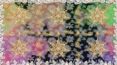 Klasik çiçek dokusu. Raster illüstrasyonu. Gri renkli Royal retro. Kusursuz desenli altın elementler. Kart, duvar kağıdı, ambalaj ve tekstil için klasik tasarım. Altın şablon.