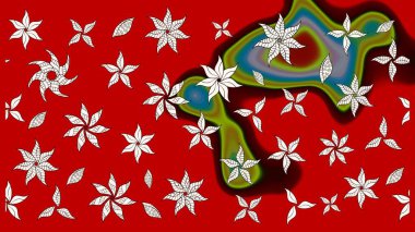 Kumaş desenli papatya çiçeği detayı. Kırmızı renkte çiçekler.