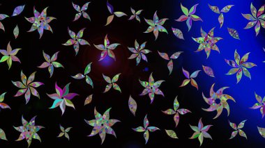 Siyah renklerde. 3D çiçekler, eskiz. Raster illüstrasyonu.