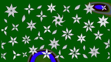 Raster illüstrasyonundaki çiçek desenli çizim. Yeşil renkte çiçekler.
