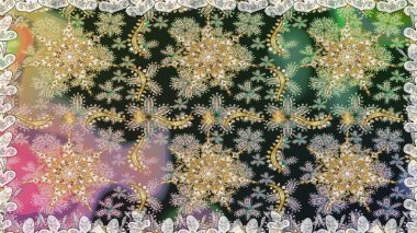 Kusursuz kraliyet lüksü, altın barok kumaş rengi. Altın antika ortaçağ dekoratifi, yapraklar ve gri renkli altın desenli süslemelerle pürüzsüz bir desen..