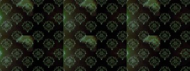 Kusursuz çiçek deseni. Raster illüstrasyonu. Siyah, gri ve yeşil renkli çiçekler. Raster illüstrasyonu. Asya tekstil tarzında.