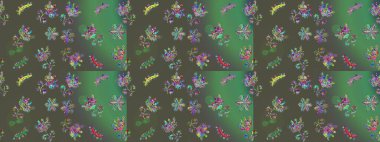 Modern, gri, yeşil ve mavi raster arka plan duvar kâğıdı resimli klasik çizgili, desenli desenli çiçekler, çiçekli süsler. Çiçekli el çizimi çizimi deseni.