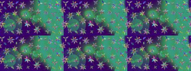 Raster düz çiçek çizim deseni. Mavi ve yeşil renkli çiçekler. Tasarım hediye paketi, tebrik kartları, posterler ve afiş tasarımı.