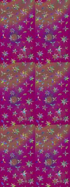 Raster suluboya çiçek deseni, narin çiçekler, mor ve kahverengi çiçekler, tebrik kartı şablonu. Raster Güzel kumaş deseni.