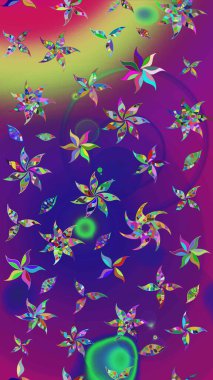 Düz Çiçek Elementleri Tasarımı. Renkli Yaz Temalı eskiz kalıbı. Sevimli çiçek raster deseni. Mor renkte çiçekler.