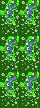 El çizimi. Suluboya çizimi. Yeşil renkli çiçekler. Çiçekli çizim deseni.