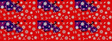 Kırmızı ve nötr kıvırcık çiçekler kırmızı ve nötr renklerde şekillenir. Raster illüstrasyonu. Klasik çiçek tasarım elementleri.