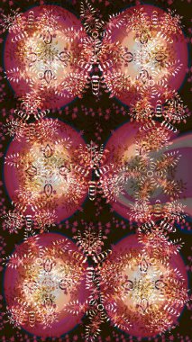 Bokeh kahverengisi, kırmızı, bej ve kar taneleriyle dekoratif Noel arkaplanı. Raster illüstrasyonu.