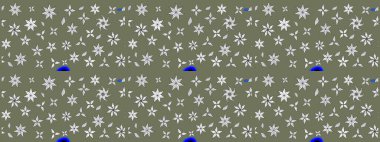 Çiçek desenli çizim. Raster illüstrasyonu. Asya tekstil tarzında. Yeşil renkli çiçekler. Raster illüstrasyonu.