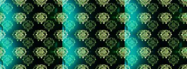 Çiçek süsü ile kusursuz desen. Raster illüstrasyonu. Çiçekler siyah, mavi ve yeşil renklerde.