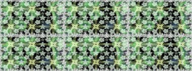 Yeşil renkli çiçekler. Düz Çiçek Elementleri Tasarım Raster illüstrasyonu. Renkli Bahar Temalı Kusursuz Arkaplan. Çiçeksiz desenli arka plan.