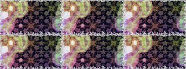 Raster Çiçek İllüstrasyonu güzel tekstil. Siyah renkli etnik çiçeklerle kusursuz bir desen..