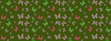 Raster. Kelebek desenli yeşiller. Robot resim. Kumaş, kağıt, ambalaj kağıdı ve duvar kağıdı tasarımı için mükemmel bir arkaplan.