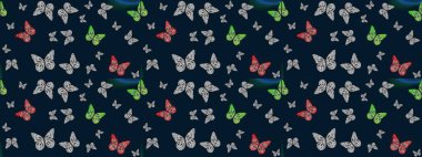 Sevimli kelebekler. Raster geleneksel halk güzel dekor mavi arka planda giyim tasarımı için.