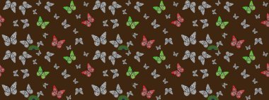 Raster. Kumaş, tekstil, baskı ve davetiye örnekleri. Çizim kalıbı. Mor arka planda uçan güzel kelebek. Doğada Güzellik.