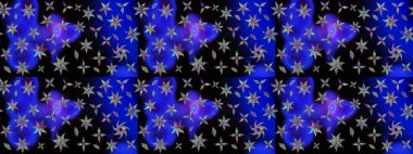 Millefleur 'lar. Küçük mavi çiçekli oldukça eski bir besin torbası deseni. Tekstil, kumaş, kapaklar, duvar kağıtları, baskı, paket, koleksiyon defteri, örgü, dekupaj için çiçek arkaplanı..