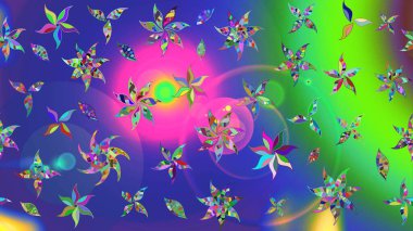 Raster illüstrasyonu. Tekstil veya kitap kapakları, imalat, duvar kağıtları, baskı, hediye paketi ve yapıştırma kitabı için çiçek eskizi geçmişi. Küçük ölçekli çiçeklerdeki basit sevimli desen.