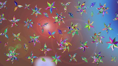 Raster illüstrasyonu. 3D çiçekler, eskiz. Kahverengi renklerde.