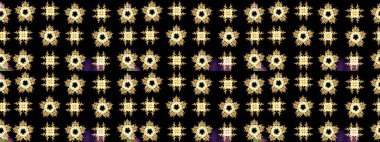 Raster - stok. Yapraklı çiçekler ve papatya çiçekli siyah renkte papatyalar. Taslak arkaplan deseni.